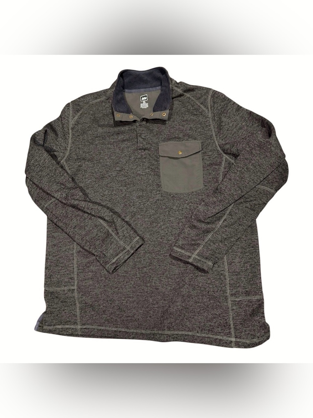 REI XL Knit Pullover Sweatshirt Brown Snap Collar